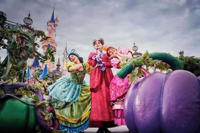 Magical moments at Disneyland Paris as beloved characters bring fairy tales to life on a dazzling parade float.