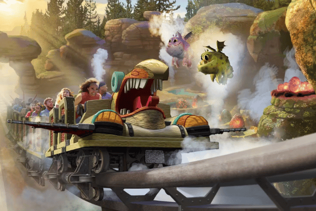 An artist's depiction of what fans of How to Train Your Dragon can expect when Hiccup's Wing Gliders opens in the United States.