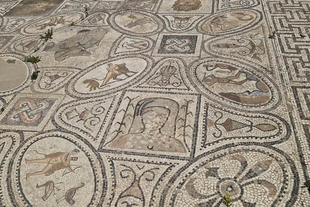 A preserved mosaic at the Roman ruins of Volubilis.
