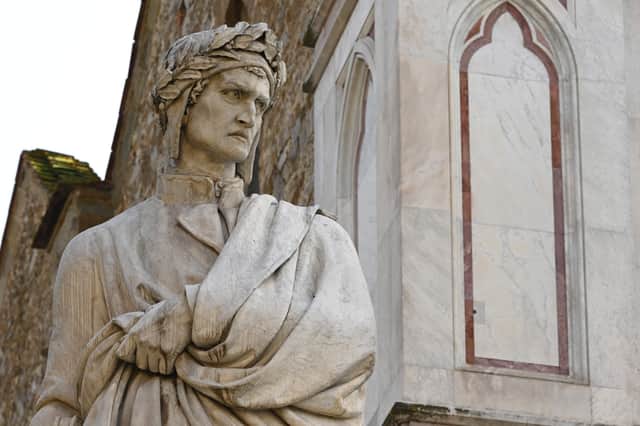 Enrico Pazzi's sculpture of Dante Alighieri on Piazza Santa Croce in Florence