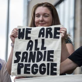 People show their support for nurse Sandie Peggie as her employment tribunal case against NHS Fife and Dr Beth Upton continues (Picture: Lisa Ferguson)