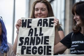 People show their support for nurse Sandie Peggie as her employment tribunal case against NHS Fife and Dr Beth Upton continues (Picture: Lisa Ferguson)