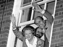 Margaret Thatcher and Norman Tebbit waves to the crowds from Conservative Central Office after the Conservatives won the 1987 general election (Picture: Rebecca Naden)