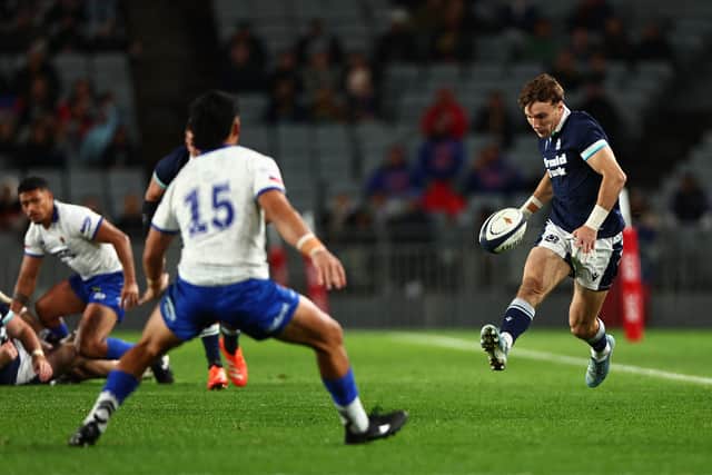 Scotland's Jamie Dobie chips ahead during the win over Samoa in the tour match at Eden Park, Auckland.