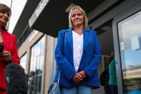 Sandie Peggie smiles as her solicitor Margaret Gribbon, left, reveals the NHS Fife nurse had been cleared of gross misconduct following disciplinary proceedings (Picture: Jeff J Mitchell)