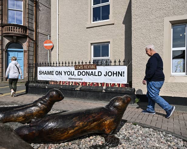 A rare sign of protest against Donald Trump in Stornoway, Lewis, in April. He is usually just ignored (Picture: Andy Buchanan)