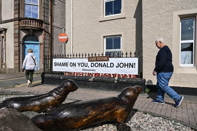 A rare sign of protest against Donald Trump in Stornoway, Lewis, in April. He is usually just ignored (Picture: Andy Buchanan)