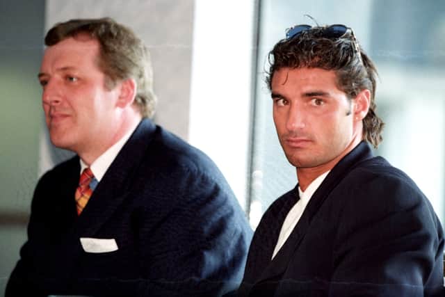 New signing Lorenzo Amoruso (right) with chairman David Murray in 1997.
