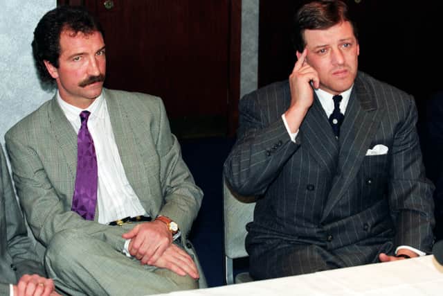 Rangers chairman David Murray (right) tells a packed press conference back in 1990 that Graeme Souness is to leave the club for Liverpool.