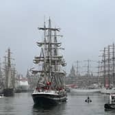 The French tall ship Belem, built in 1896, enters the Port of Aberdeen on Saturday morning as part of the Tall Ships Races 2025.