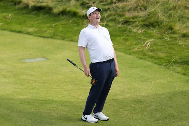 Bob  MacIntyre of Scotland reacts to leaving a birdie putt agonisingly short at the 18th in the final round 