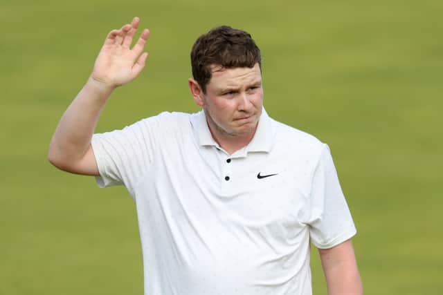 Bob MacIntyre acknowledges the crowd on the 18th green at the end of the final round in The 153rd Open Championship at Royal Portrush 