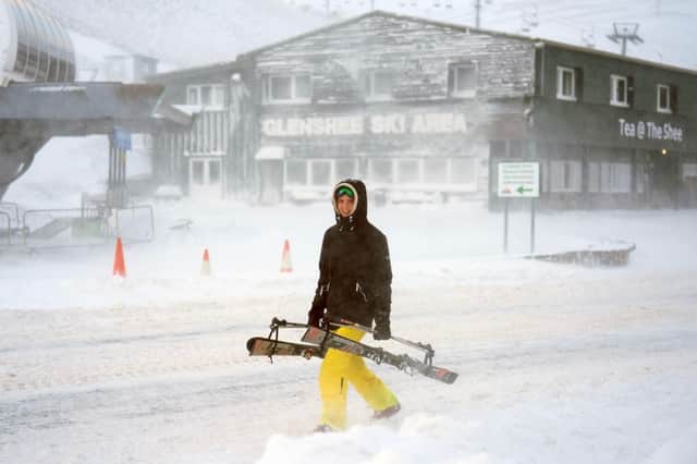A skier on the way to the slopes at Glenshee, January 2025