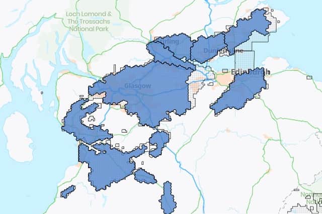A map of the coal-mine reporting area in Scotland, used as part of the property conveyancing process, shows the potential for mines to be used in district heating systems is huge, particularly in the Central Belt (Picture: Mining Remediation Authority)