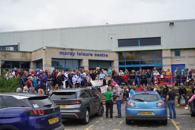 Hundreds gathered outside the leisure centre.