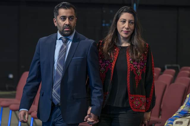 Humza Yousaf and his wife Nadia El-Nakla at the SNP annual conference in Aberdeen in 2023