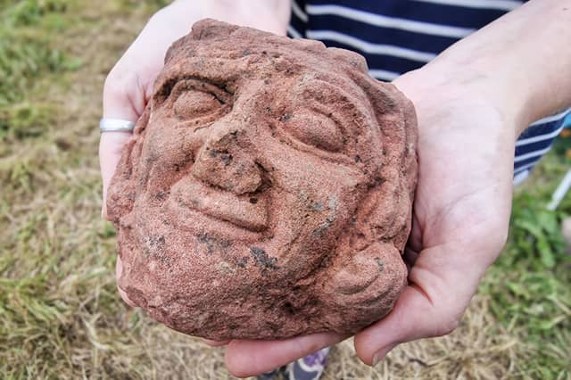 The carved head found at Skaill Farm, Westness, Isle of Rousay, Orkney. PIC: UHI Archaeology Institute.