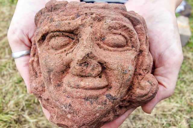 The carved head found at Skaill Farm, Westness, Isle of Rousay, Orkney