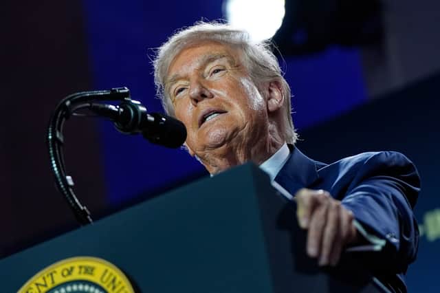 President Donald Trump speaks during an AI summit in Washington on Wednesday