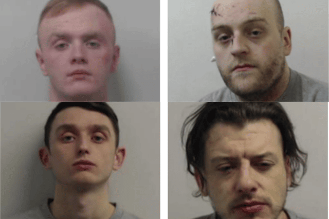 Four of the men convicted. Top: Brendan Balloch, Dale Russell. Bottom: Jack Benson, Martin McCusker