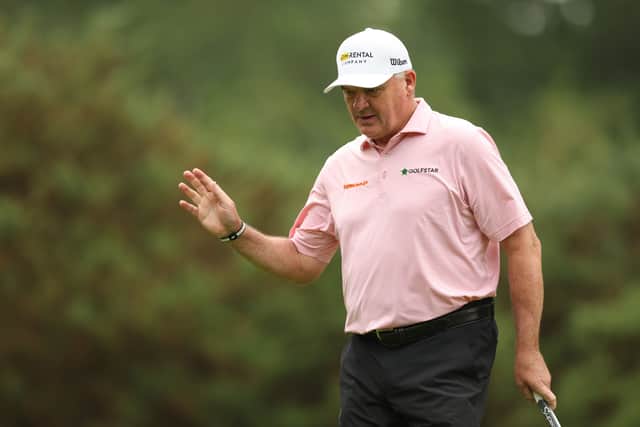 Paul Lawrie acknowledges the fans during the ISPS HANDA Senior Open at Sunningdale Golf Club