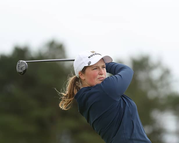 Lottie Woad plays her second shot on the 14th hole during the second round of the ISPS HANDA Women's Scottish Open at Dundonald Links