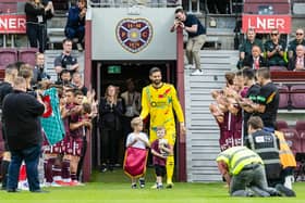 Hearts' Craig Gordon receives a guard of honour as he walks out for his a testimonial match between Hearts and Sunderland at Tynecastle. Cr: SNS Group.