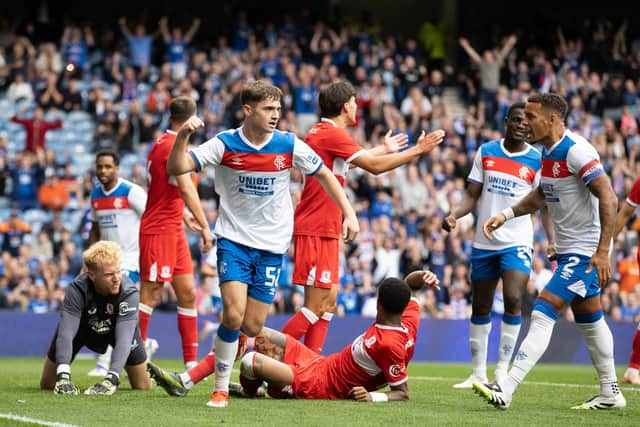 Rangers substitute Findlay Curtis celebrates after scoring to make it 2-2 against Middlesbrough at Ibrox. (Photo by Craig Williamson / SNS Group)
