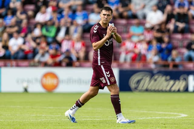 Hearts' Oisin McEntee applauds the fans as he is substituted during a testimonial match for Craig Gordon.