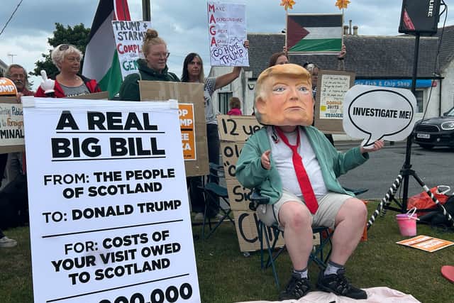 A mock-up of US president Donald Trump at the Balmedie protest.
