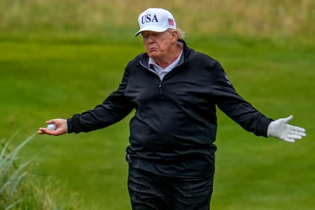 Donald Trump plays a round of golf at the Trump Turnberry course (Picture: Christopher Furlong)