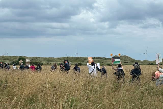 Protesters were led by police on a route towards Balmedie Beach.