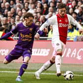 Celtic target Jakob Breum (left) in action for Go Ahead Eagles against Ajax in February. (Photo by MAURICE VAN STEEN/ANP/AFP via Getty Images)          