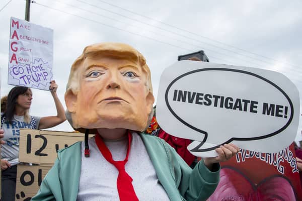 Following demonstrations in Aberdeen city centre on Saturday,  protestors gathered in Balmedie as US President Donald Trump visited his golf course at Menie. 