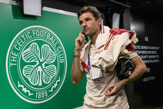 Thomas Muller enters Celtic Park during last season's Champions League last 16 play off tie between Celtic and Bayern Munich.