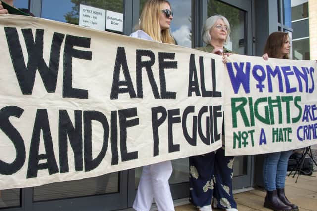Supporters of nurse Sandie Peggie protest outside the employment tribunal hearings in Dundee (Picture: Lisa Ferguson)