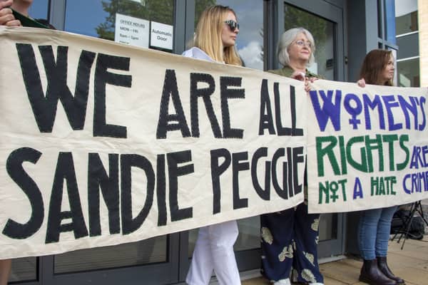 Supporters of nurse Sandie Peggie protest outside the employment tribunal hearings in Dundee. Picture: Lisa Ferguson.