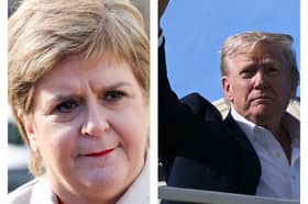Donald Trump (right) has taken a parting shot at former first minister Nicola Sturgeon (left).