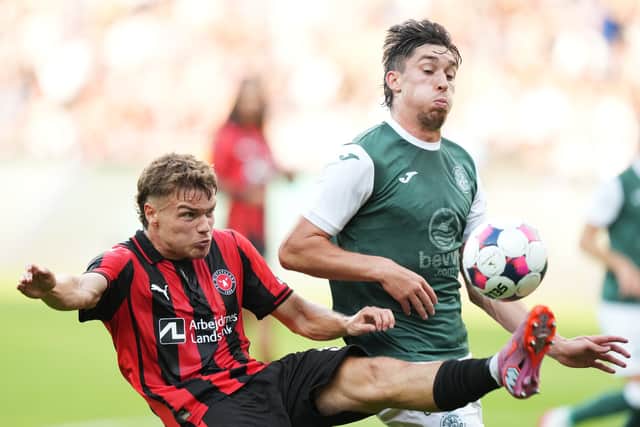 Hibs and Midtylland do battle at Easter Road on Thursday.