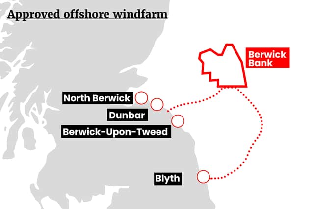 The location and scale of the Berwick Bank offshore wind farm.
