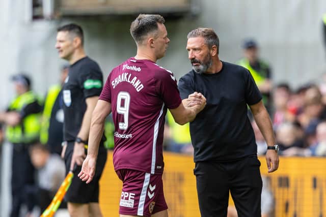 Derek McInnes and Lawrence Shankland face Aberdeen on Monday.