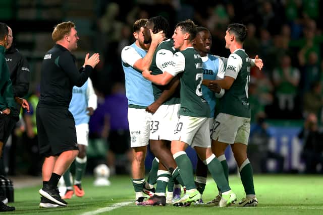 Easter Road was left delighted by Rocky Bushiri's strike.
