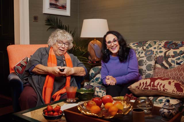 Miriam Margolyes and Lesley Joseph in the Channel 4's Celebrity Gogglebox for Stand Up To Cancer in 2024.