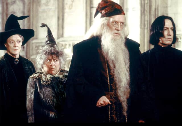 Maggie Smith, Miriam Margolyes, Richard Harris and Alan Rickman star as Minerva MacGonagall, Professer Sprout, Albus Dumbledore and Severus Snape in Harry Potter and the Chamber of Secrets'.