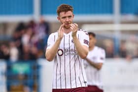 Hearts defender Stuart Findlay at full time after the Premier Sports Cup group stage win over Stirling Albion at Forthbank Stadium. (Photo by Ross MacDonald / SNS Group)