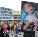 Israeli activists protest in Tel Aviv about the ongoing food shortages in the Gaza Strip (Picture: Jack Guez)