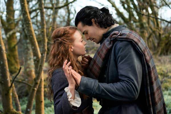 Harriet Slater as Ellen MacKenzie and Jamie Roy as Brian Fraser in Outlander: Blood of My Blood