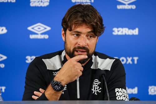 Rangers head coach Russell Martin speaks to the media ahead of the game against Viktoria Plzen.