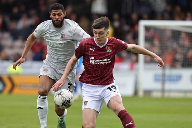 Kieron Bowie in action for Northampton Town against Exeter City during a Sky Bet League One match on April 20, 2024. (Photo by Pete Norton/Getty Images)