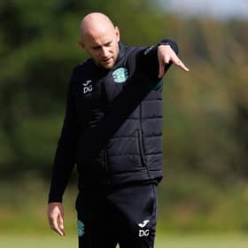 Hibs head coach David Gray during a training session on Tuesday ahead of the trip to Belgrade. (Photo by Ross Parker / SNS Group)